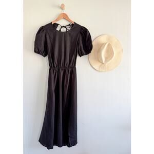 Reformation | Anneliese Linen Dress Black Puff Sleeve Midi | Sz 6